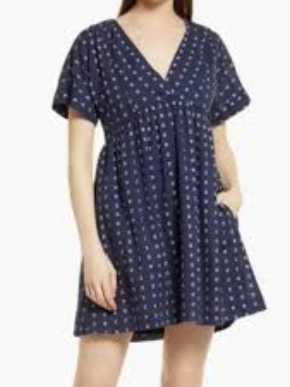 Madewell V-Neck Dolman-Sleeve Mini Dress in Textured Dot